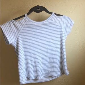 striped open shoulder shirt